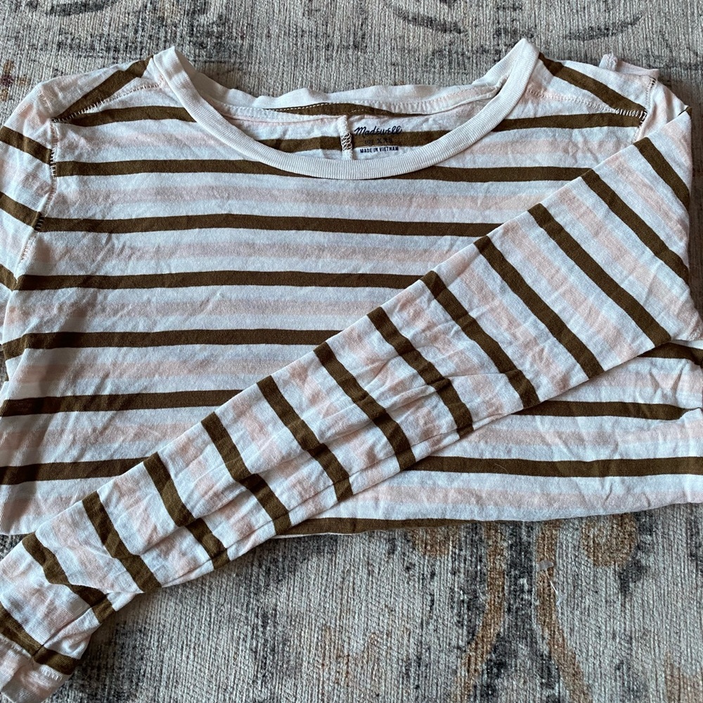 Madewell Petite Pastel and Brown Stripe Shirt